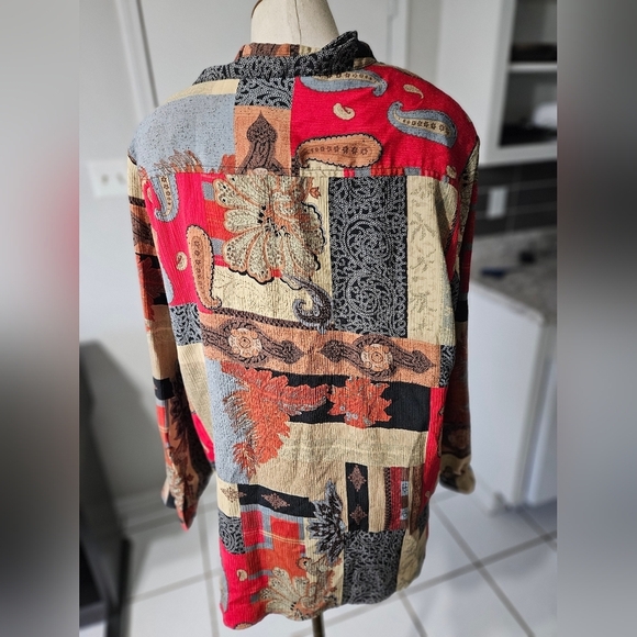 80s EHL Boho Button Up with Shoulder Pads! Size 16 - Picture 3 of 5